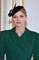 NO TABLOIDS - Prince Albert and Princess Charlene with Portuguese President during a Signing Ceremony - Monaco