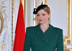 NO TABLOIDS - Prince Albert and Princess Charlene with Portuguese President during a Signing Ceremony - Monaco