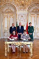 NO TABLOIDS - Prince Albert and Princess Charlene with Portuguese President during a Signing Ceremony - Monaco