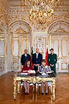 NO TABLOIDS - Prince Albert and Princess Charlene with Portuguese President during a Signing Ceremony - Monaco