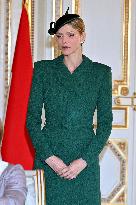 NO TABLOIDS - Prince Albert and Princess Charlene with Portuguese President during a Signing Ceremony - Monaco