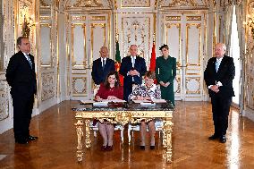 NO TABLOIDS - Prince Albert and Princess Charlene with Portuguese President during a Signing Ceremony - Monaco