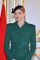 NO TABLOIDS - Prince Albert and Princess Charlene with Portuguese President during a Signing Ceremony - Monaco