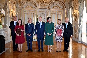 NO TABLOIDS - Prince Albert and Princess Charlene with Portuguese President during a Signing Ceremony - Monaco