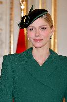 NO TABLOIDS - Prince Albert and Princess Charlene with Portuguese President during a Signing Ceremony - Monaco