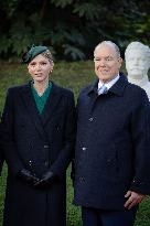 NO TABLOIDS - Prince Albert and Princess Charlene with Portuguese President At Saint-Martin Garden - Monaco