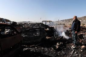 Fire At Vehicle Scrapyard - West Bank