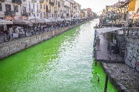 Extinction Rebellion Blitz Paints Navigli and Darsena Canals Green To Protest Against Climate Change - Italy