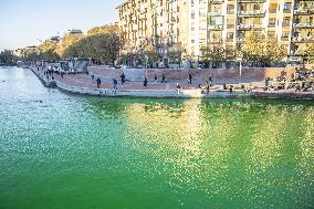 Extinction Rebellion Blitz Paints Navigli and Darsena Canals Green To Protest Against Climate Change - Italy