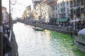 Extinction Rebellion Blitz Paints Navigli and Darsena Canals Green To Protest Against Climate Change - Italy
