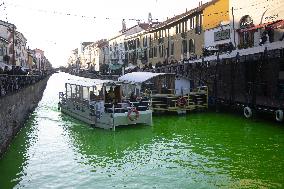Extinction Rebellion Blitz Paints Navigli and Darsena Canals Green To Protest Against Climate Change - Italy