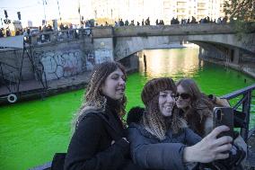 Extinction Rebellion Blitz Paints Navigli and Darsena Canals Green To Protest Against Climate Change - Italy