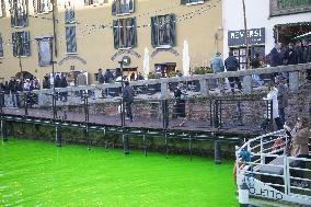 Extinction Rebellion Blitz Paints Navigli and Darsena Canals Green To Protest Against Climate Change - Italy