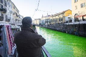 Extinction Rebellion Blitz Paints Navigli and Darsena Canals Green To Protest Against Climate Change - Italy