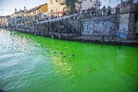 Extinction Rebellion Blitz Paints Navigli and Darsena Canals Green To Protest Against Climate Change - Italy