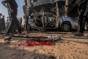Israeli Car Strike Aftermath In Gaza City - Palestine