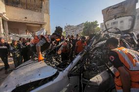 Israeli Car Strike Aftermath In Gaza City - Palestine