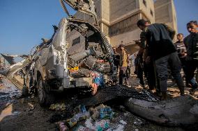 Israeli Car Strike Aftermath In Gaza City - Palestine