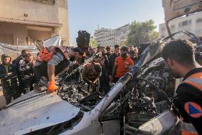 Israeli Car Strike Aftermath In Gaza City - Palestine