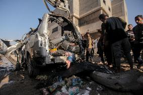 Israeli Car Strike Aftermath In Gaza City - Palestine