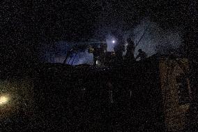 Rescuers At Drone Strike Site - Kharkiv