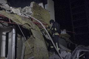 Rescuers At Drone Strike Site - Kharkiv