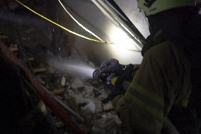 Rescuers At Drone Strike Site - Kharkiv