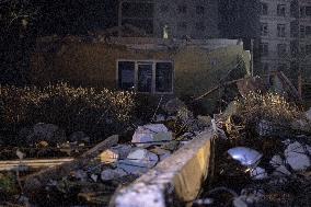 Rescuers At Drone Strike Site - Kharkiv