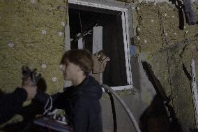 Rescuers At Drone Strike Site - Kharkiv