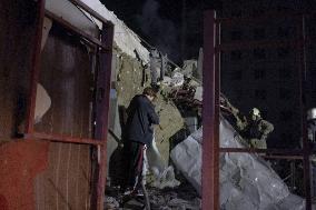 Rescuers At Drone Strike Site - Kharkiv
