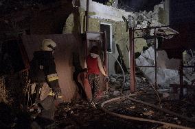 Rescuers At Drone Strike Site - Kharkiv