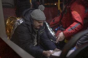 Rescuers At Drone Strike Site - Kharkiv