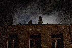 Rescuers At Drone Strike Site - Kharkiv