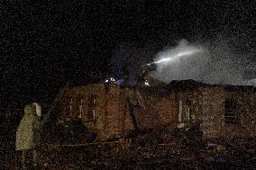 Rescuers At Drone Strike Site - Kharkiv