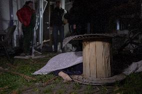 Rescuers At Drone Strike Site - Kharkiv