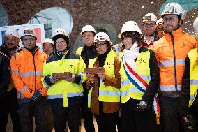 Rachida Dati visits La Courneuve Six Routes station construction site