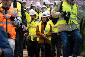 Rachida Dati visits La Courneuve Six Routes station construction site