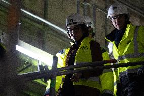 Rachida Dati visits La Courneuve Six Routes station construction site