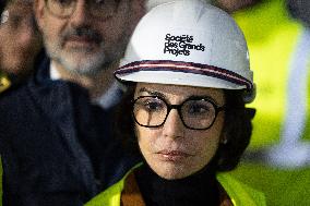 Rachida Dati visits La Courneuve Six Routes station construction site