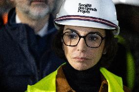 Rachida Dati visits La Courneuve Six Routes station construction site