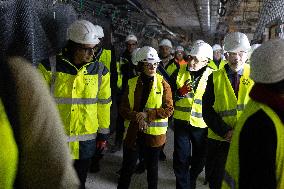 Rachida Dati visits La Courneuve Six Routes station construction site
