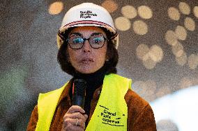 Rachida Dati visits La Courneuve Six Routes station construction site