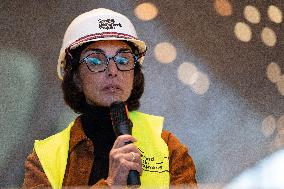Rachida Dati visits La Courneuve Six Routes station construction site