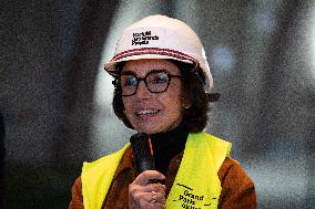Rachida Dati visits La Courneuve Six Routes station construction site