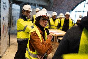 Rachida Dati visits La Courneuve Six Routes station construction site