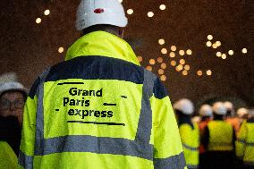 Rachida Dati visits La Courneuve Six Routes station construction site