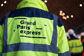 Rachida Dati visits La Courneuve Six Routes station construction site