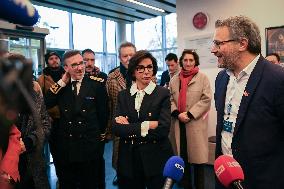 Rachida Dati and Edouard Geffray visit a cinema and a high school in Creteil near Paris FA