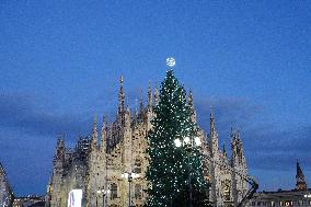 Christmas Tree Lights Up in Milan - Italy