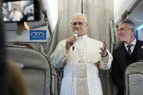 Pope Leo XIV On The Plane To Turkey